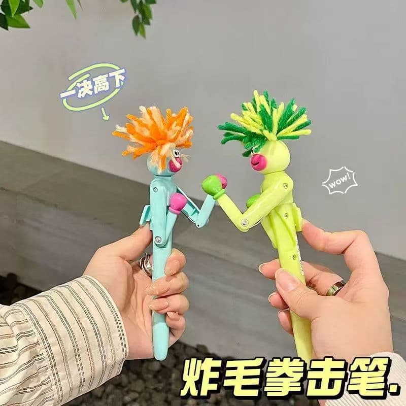 [Back to School Season] Cartoon Fried Man Boxing Pen Creative Stress Relief Pen Cartoon Ballpoint Pen Student Neutral Pen