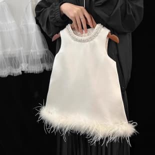 Girls' Formal Dress 2026 Spring New Children's Satin Feather Princess Dress Baby Birthday Gown