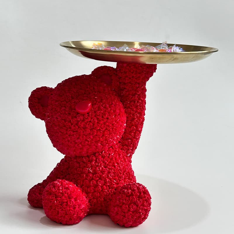 Modern Minimalist Resin Rose Bear Ornament Storage Tray, Creative Home Office Gift Choice