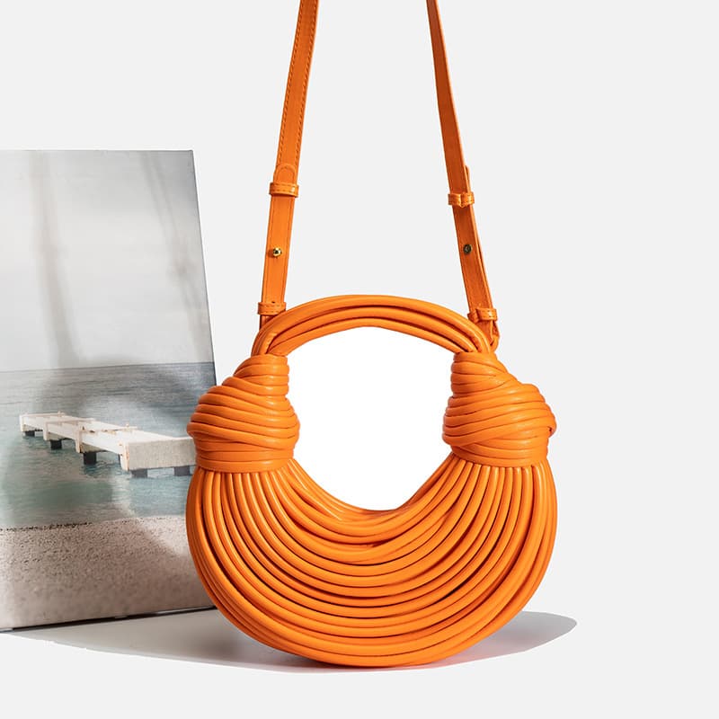 In Stock Noodle Bag Women 2026 Summer Handwoven Crossbody Bag High-End Niche Casual Gold Handle Line Bag