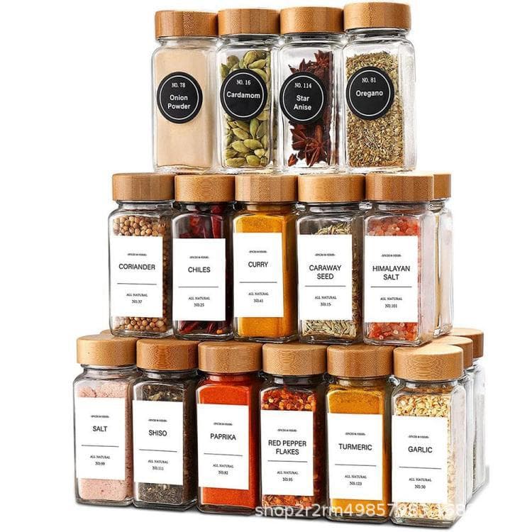 Amazon Square Seasoning Jar 40oz Acacia Wood Pepper Bottle Leak-Proof Cross-Border 24-Pack Glass