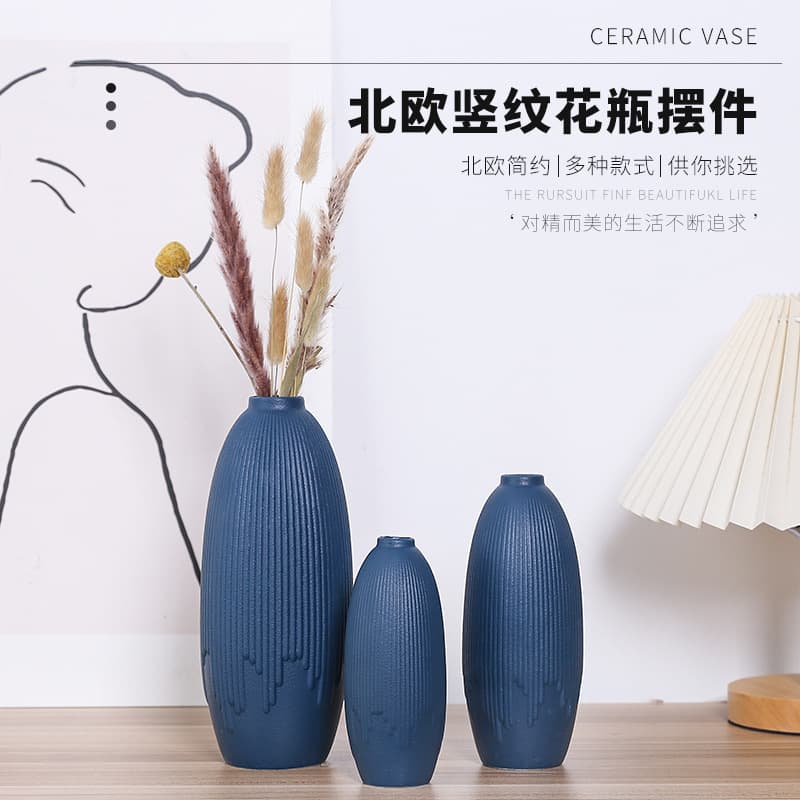 Cross-border Artist Home Decoration Hand-painted Morandi Vase Ceramic Living Room High-end Three-piece Set Dried Flower Vase Ornament
