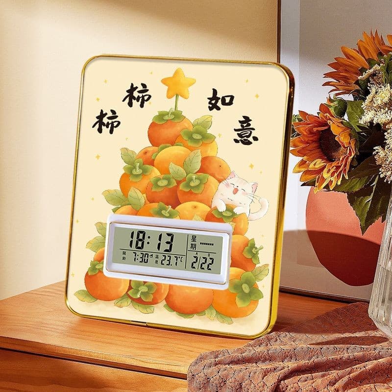 Persimmon Ruyi Electronic Clock Desktop Decoration Living Room Bedroom Mute Intelligent Desk Clock Alarm Clock Set Desk Picture