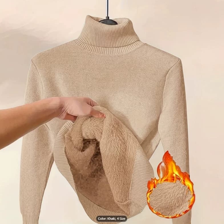 Source Factory One-Piece Fleece High-Neck Sweater for Women Solid Color Thick Warm Knit Base Layer Top