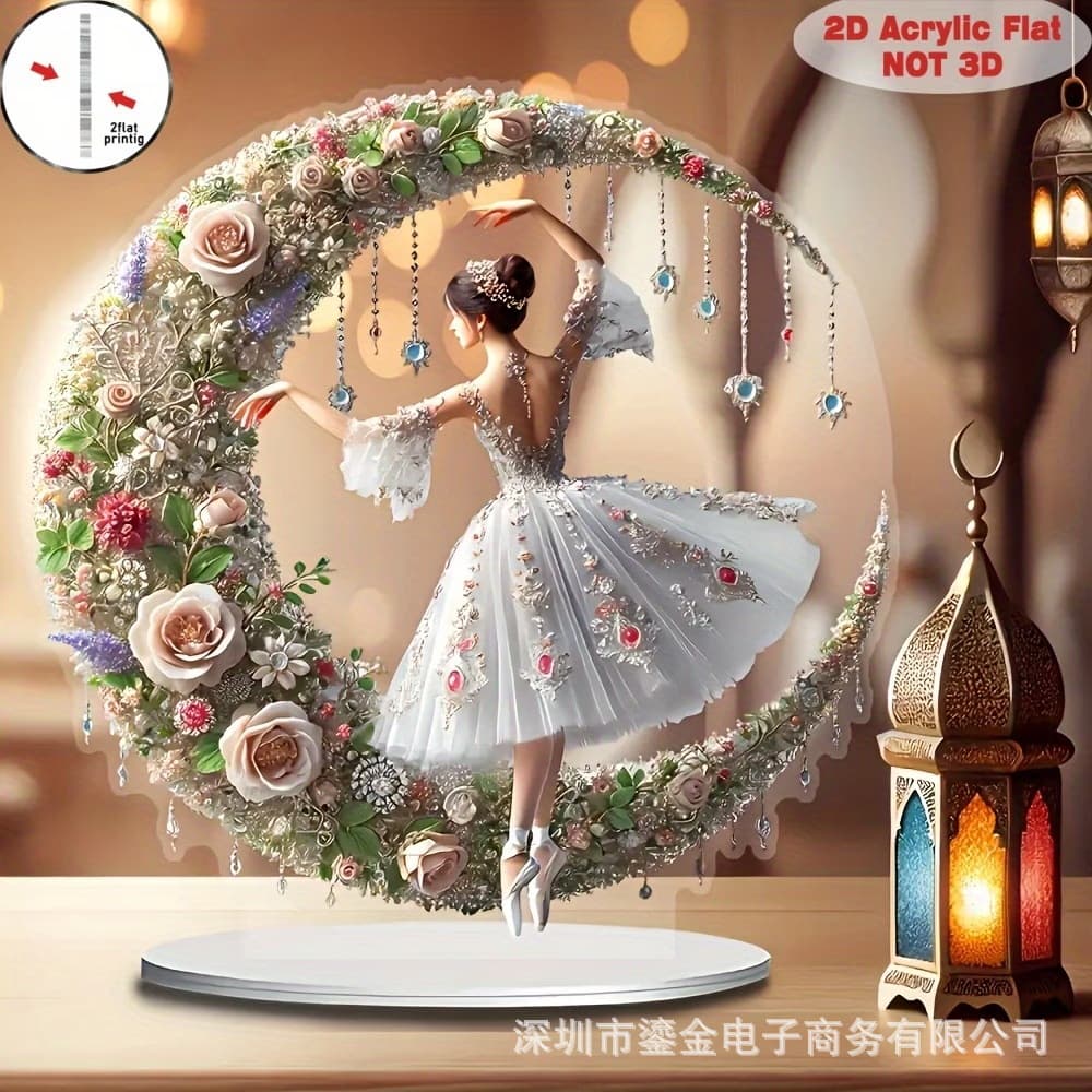 New Acrylic Bohemian Ballerina Statue with Wreath and Base, Home Art Flat Decoration