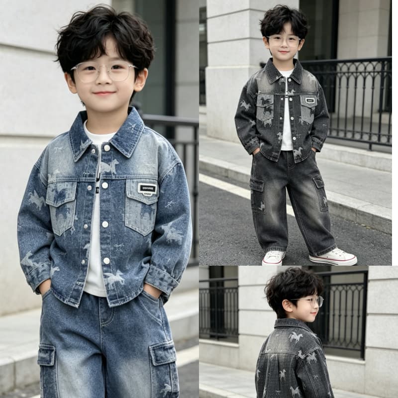 Boys Korean Style Denim Shirt 3-Piece Set Fall New Casual Sporty Toddler Outfit Ages 1-5