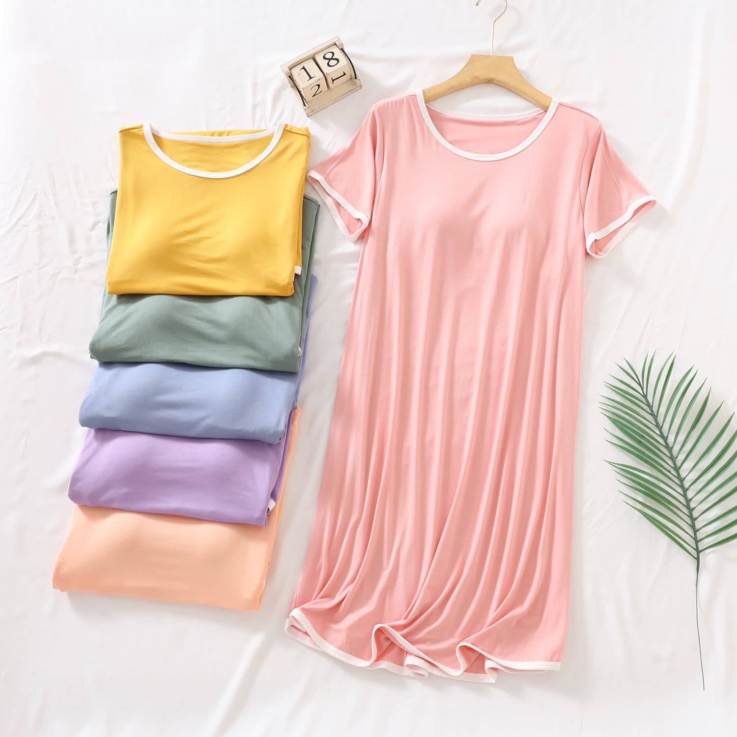 Cool Modal Summer Women's Nightdress Home Clothes Loose Large Size Korean Style with Chest Pad Thin Comfortable Outer Wear