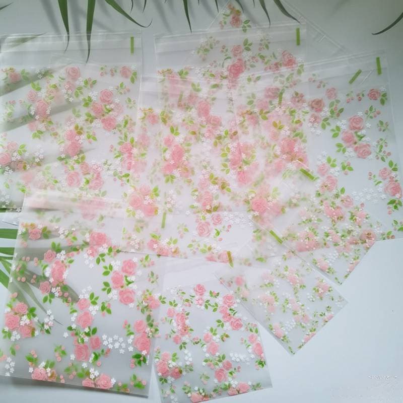Green Leaf Rose Style Self-Adhesive Bags, Thickened Frosted Transparent Optional, 7*7/10*10 Small Gift Decoration Wholesale
