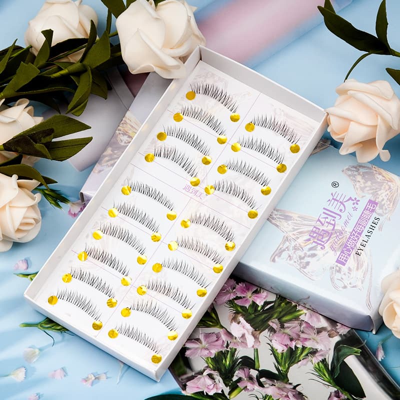 Natural Looking Transparent Eyelashes No Glue One Piece Soft Plastic Stems Bulk Pack of Ten Sets for Average Size Eyes