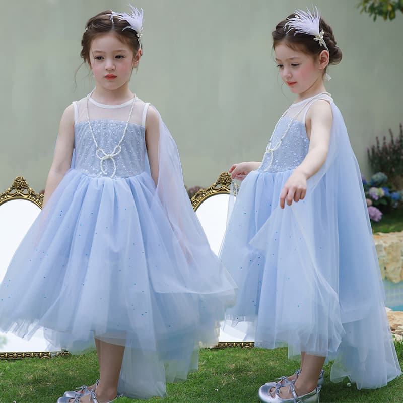 Girls' Frozen Elsa Dress Summer Sequined Elsa Trailer Dress Children's Birthday Party Dress Dress