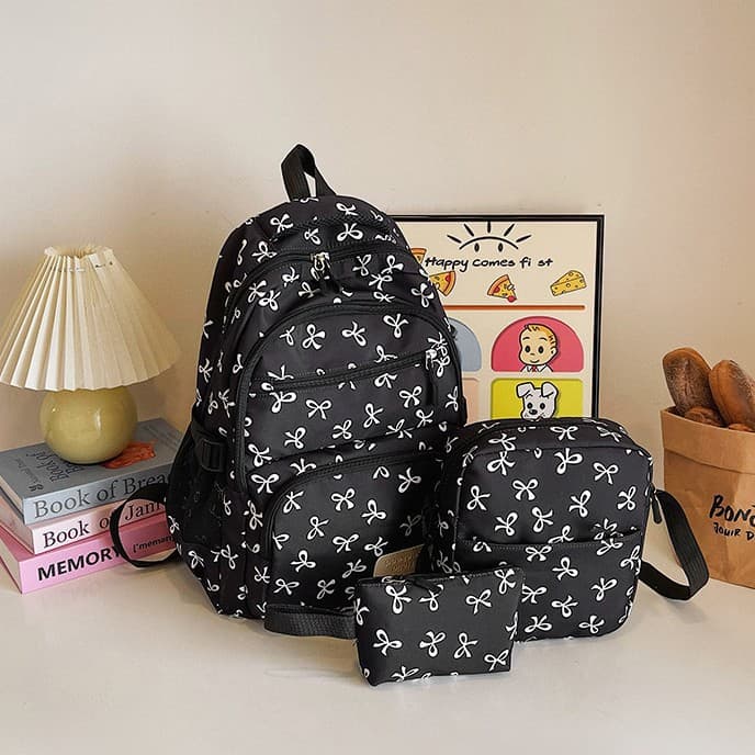 Ins Trendy 3-Piece Set Bow Backpack Student Schoolbag Large Capacity Casual Versatile Backpack