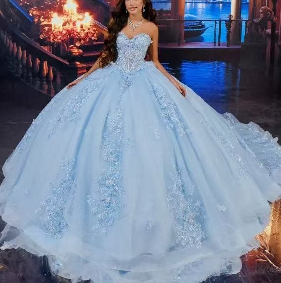 Light Blue Tulle Strapless Evening Gown Princess Dress Elegant Student Adult Birthday Banquet Gown Hostess Dress