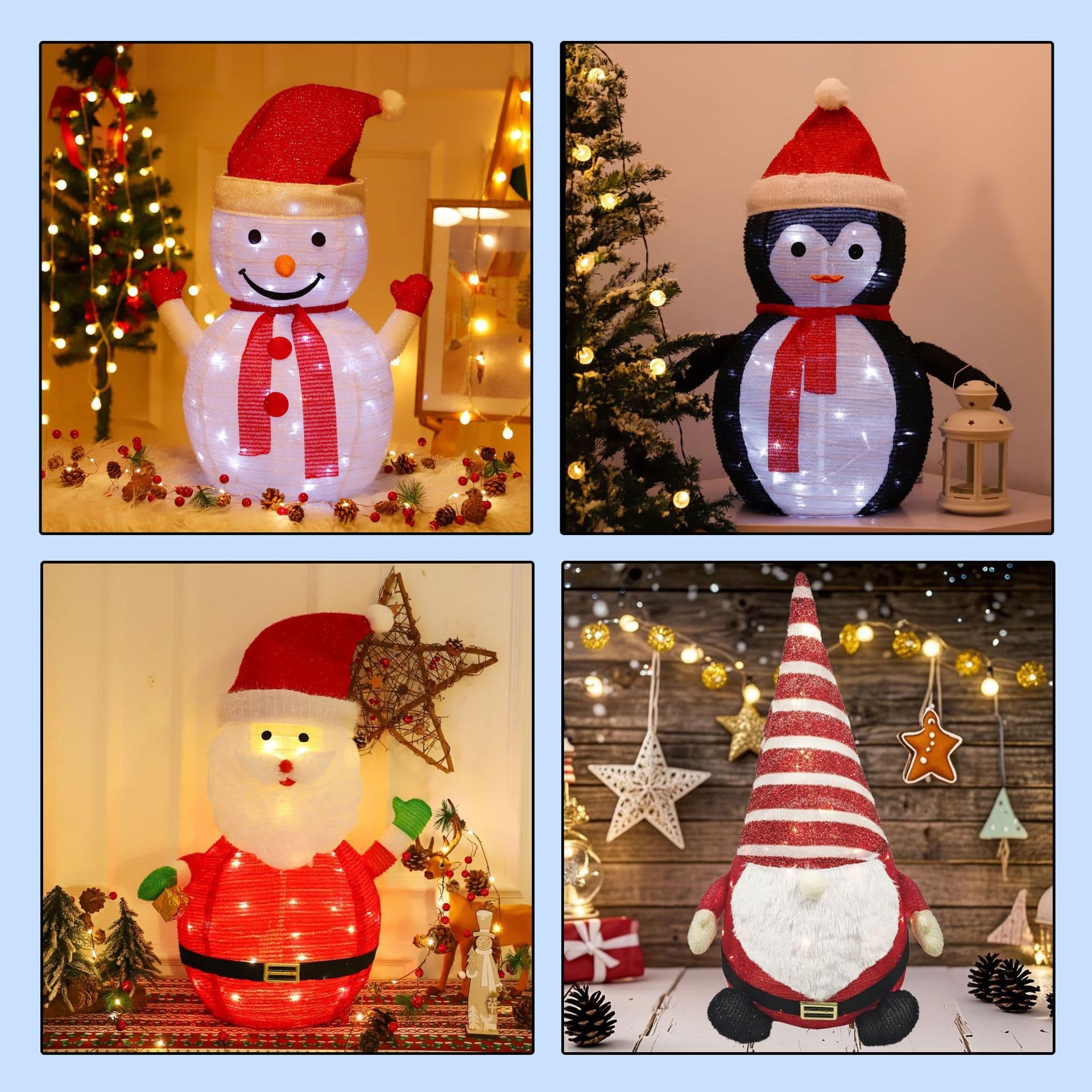 Cross-border Christmas Light Decorations, Extendable Snowman and Santa Claus Figurines, Holiday New Year Home Display Window Scene Setup Lights