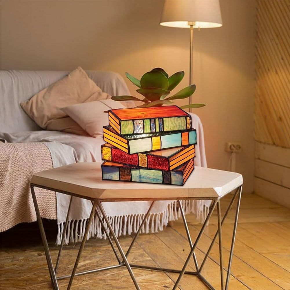 Stained Stacked Books Lamp Colorful Stacked Book Home Decorative Table Lamp Desk Night Light