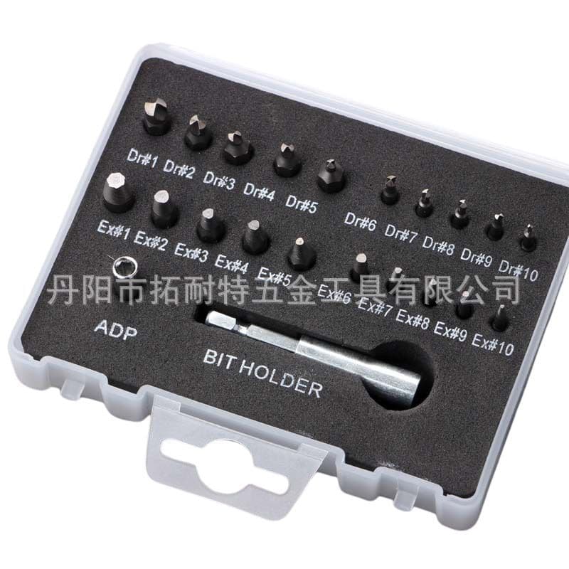 Cross-border 22pc plastic boxed screw extractor S2 sliding thread screw removal tool set drill bit