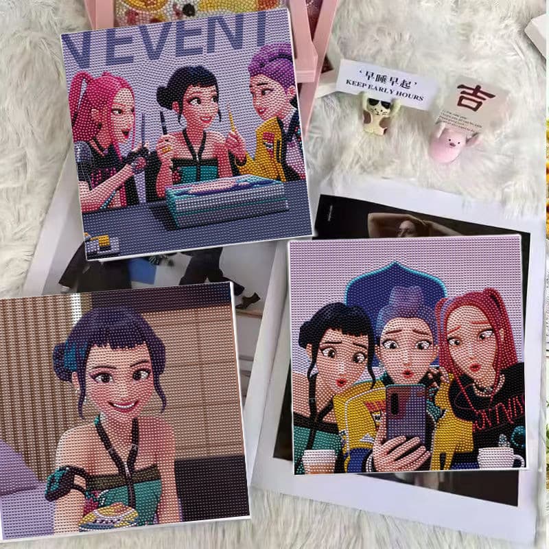 Cross-border Kpop Witch Hunter Girl Group Diamond Painting Frame DIY Craft Kit for Kids Cartoon Anime Girl Diamond Art Sticker Mosaic
