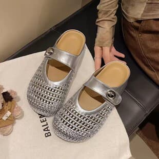Heightening Woven Open Toe Half Slippers Women Outdoor 2026 Summer New Versatile Chunky Heel Lazy Birkenstock Sandals