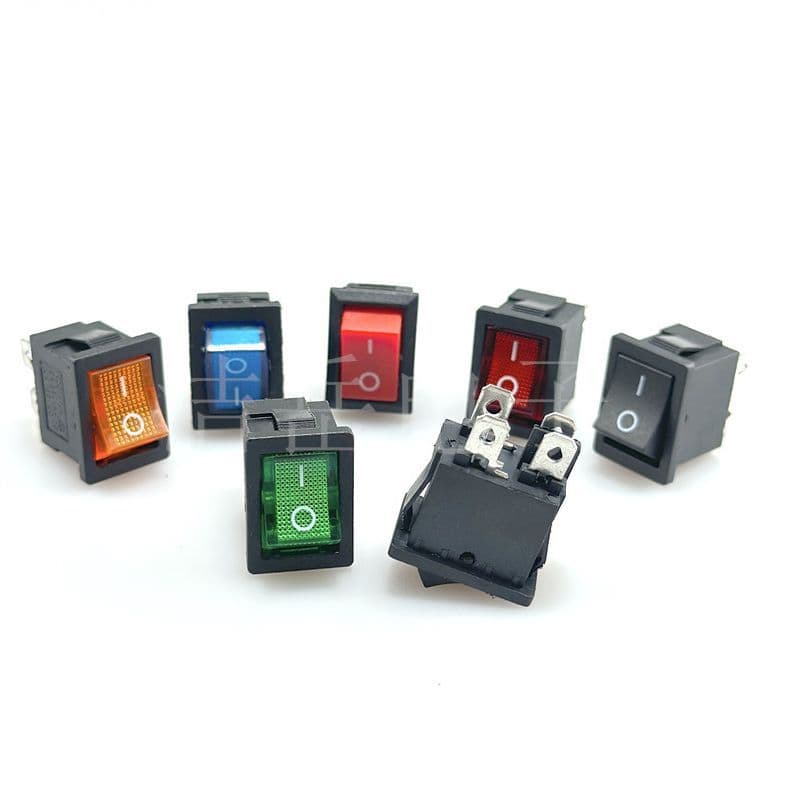 KCD1-104 4-pin 2-position rocker switch with red/yellow/blue/green lights, KCD1 rocker switch 21*15