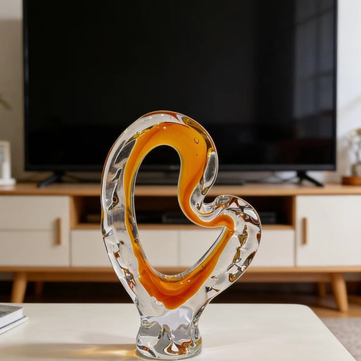 Modern Minimalist Creative Hollow Glass Heart-Shaped Ornament, Fully Handmade Home Desktop TV Cabinet Entryway Decor