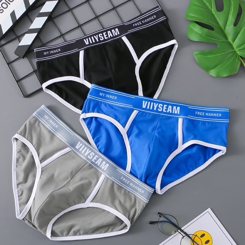 Pure Color Men's Cotton Underwear Breathable Knitted Sporty Teenage Triangle Pants Individual Style Wholesale Available