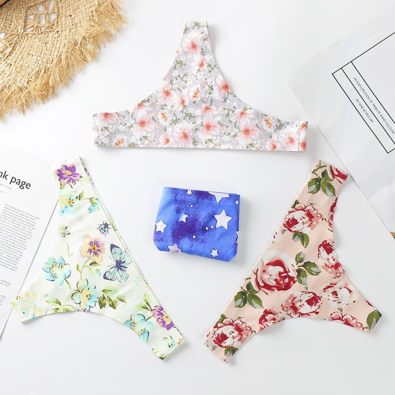 Custom Printed Seamless Ice Silk Women's Thong Panties Amazon Breathable European and American Style