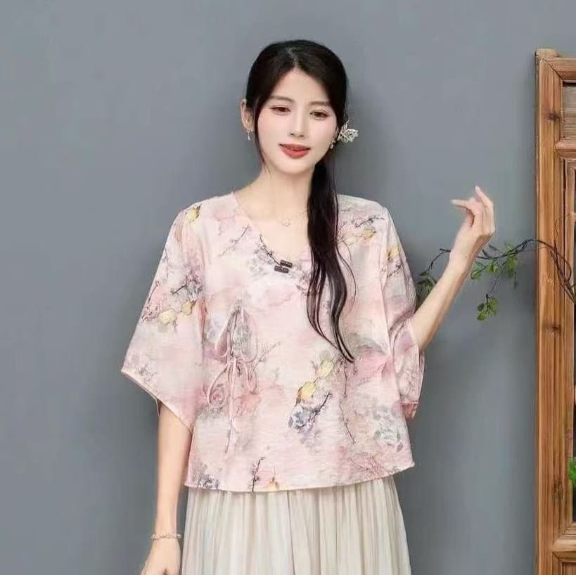 Ethnic Style Set V-Neck Casual Top Chinese Style Spring Summer Embroidered Elegant Tie Sleeveless Women's Clothing Wholesale
