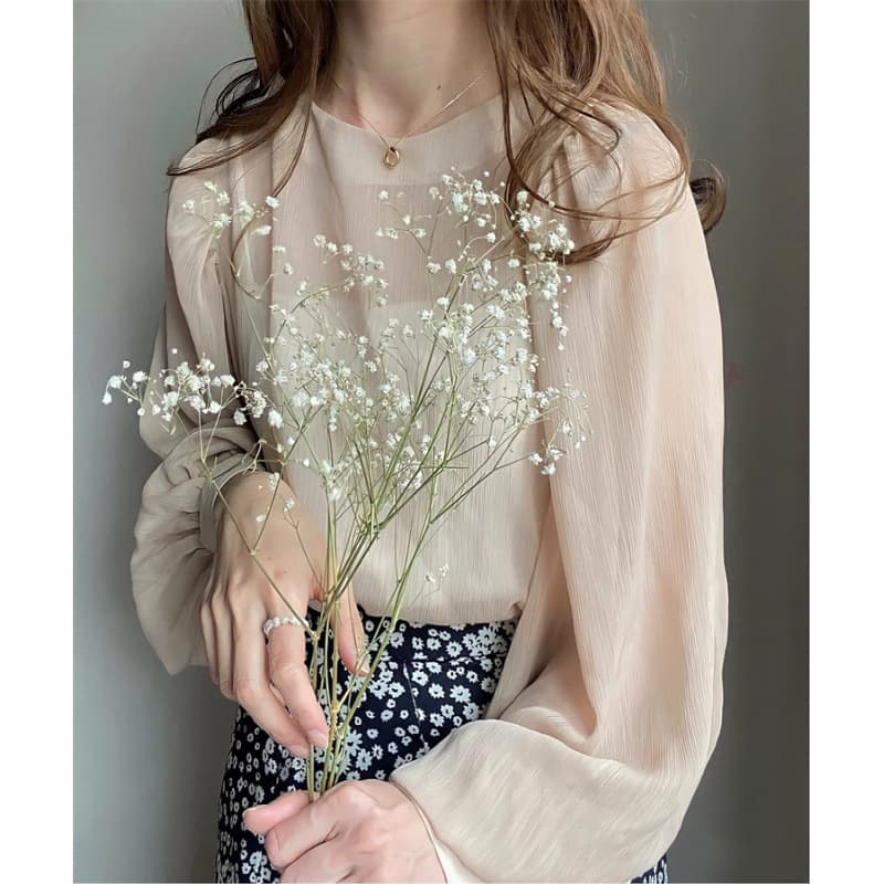 Japanese Rakuten Korean and Japanese Export Round Neck Lantern Sleeve Chiffon Loose Blouse Beach Shirt Commuter