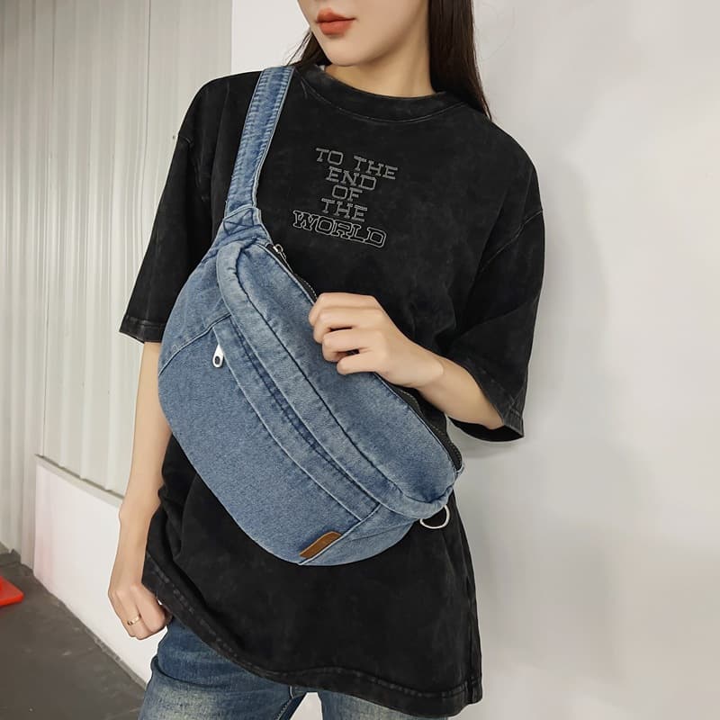 Crossbody Artistic Harajuku Style Denim Chest Bag Women's 2024 Summer New Korean Casual Phone Small Crossbody Bag Men