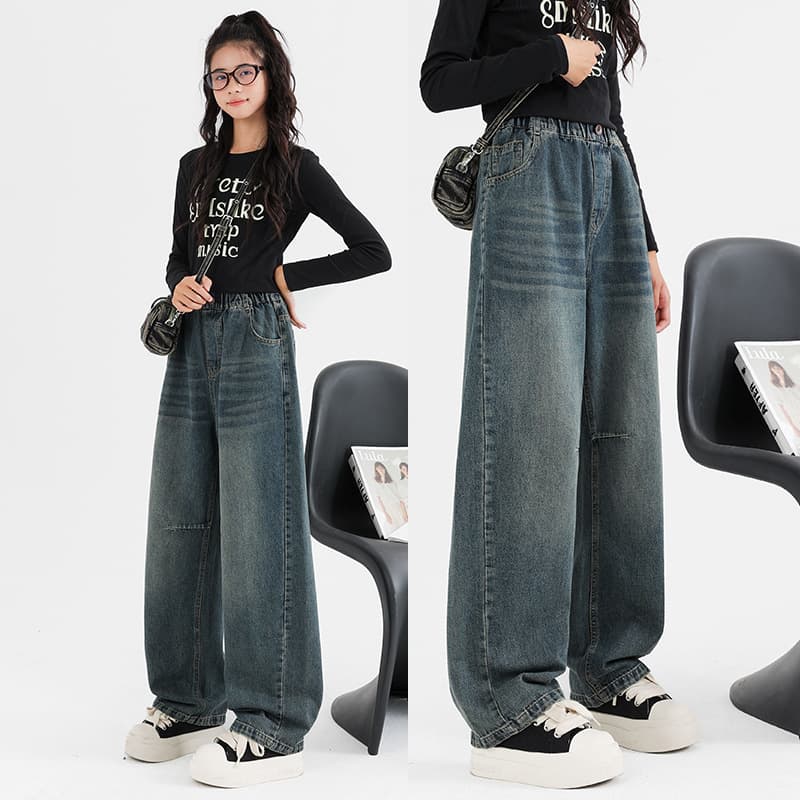Girls Jeans 2025 Spring Autumn New Korean Style Girls Junior High School Student Casual Curved Leg Pants Thin Pants