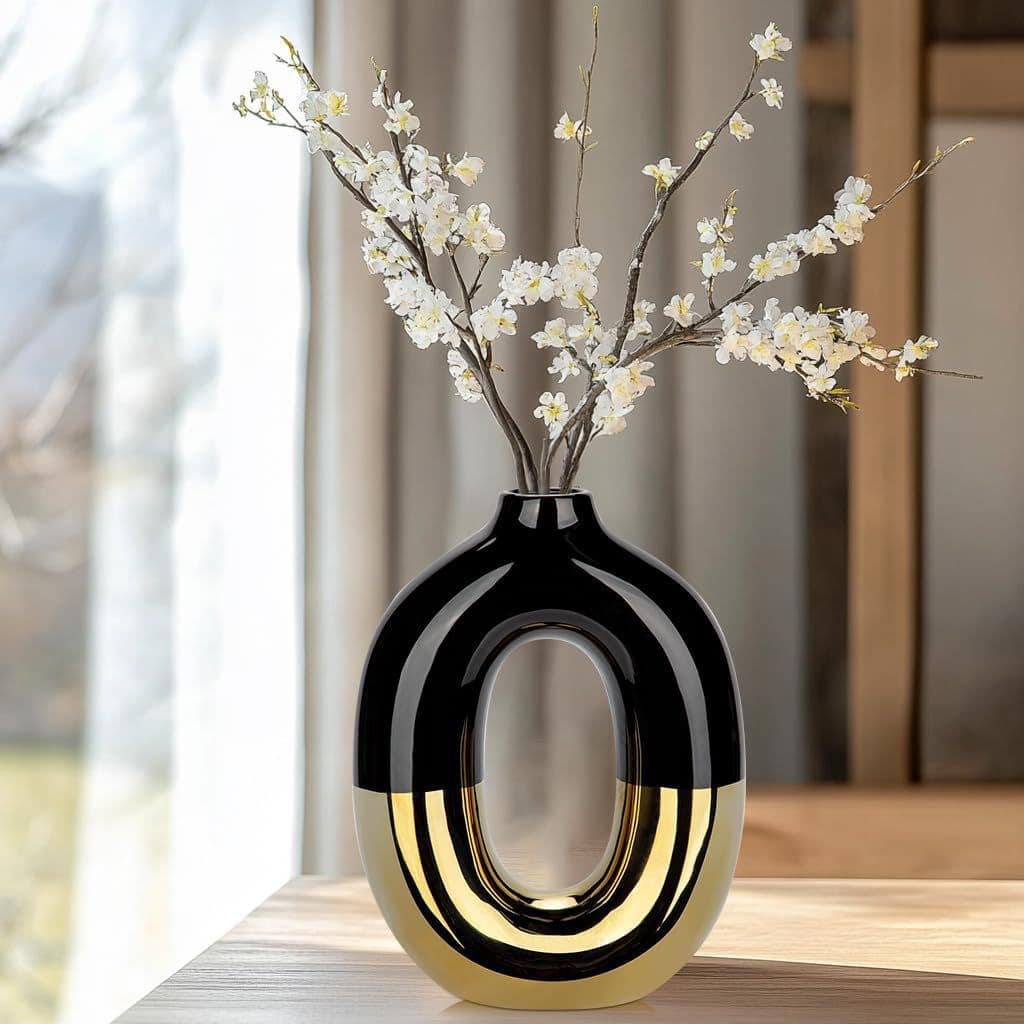 Black Gold Ceramic Vase High-End Modern Minimalist Home Decorative Ornament White Porcelain Chinese Style for Home Other