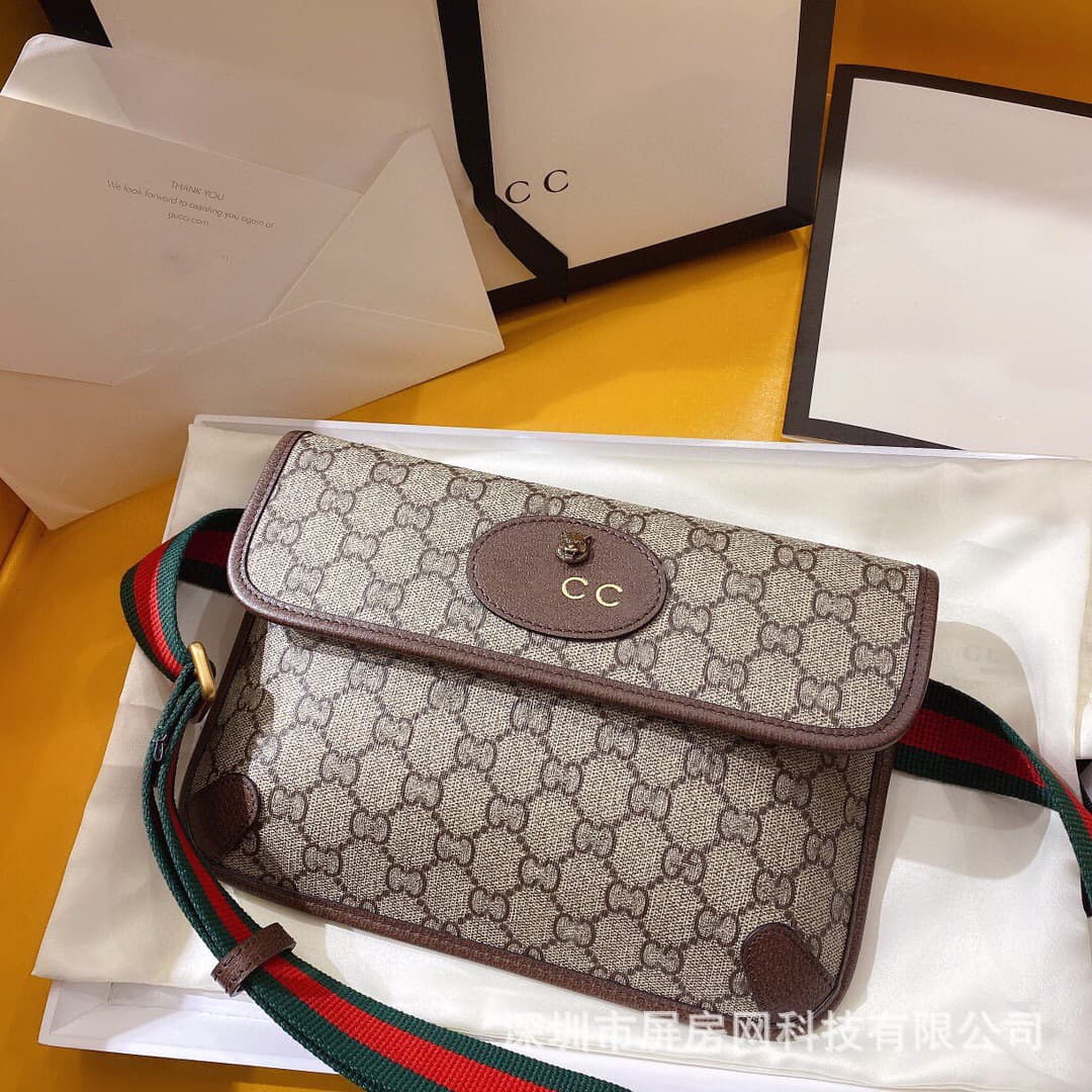 Hot-Selling Gucci-Style Women's Bags, Monogram Canvas Tiger Head Waist Bag, Chest Bag, Single Shoulder Crossbody Bag, Men's Bag, Fashionable and Versatile