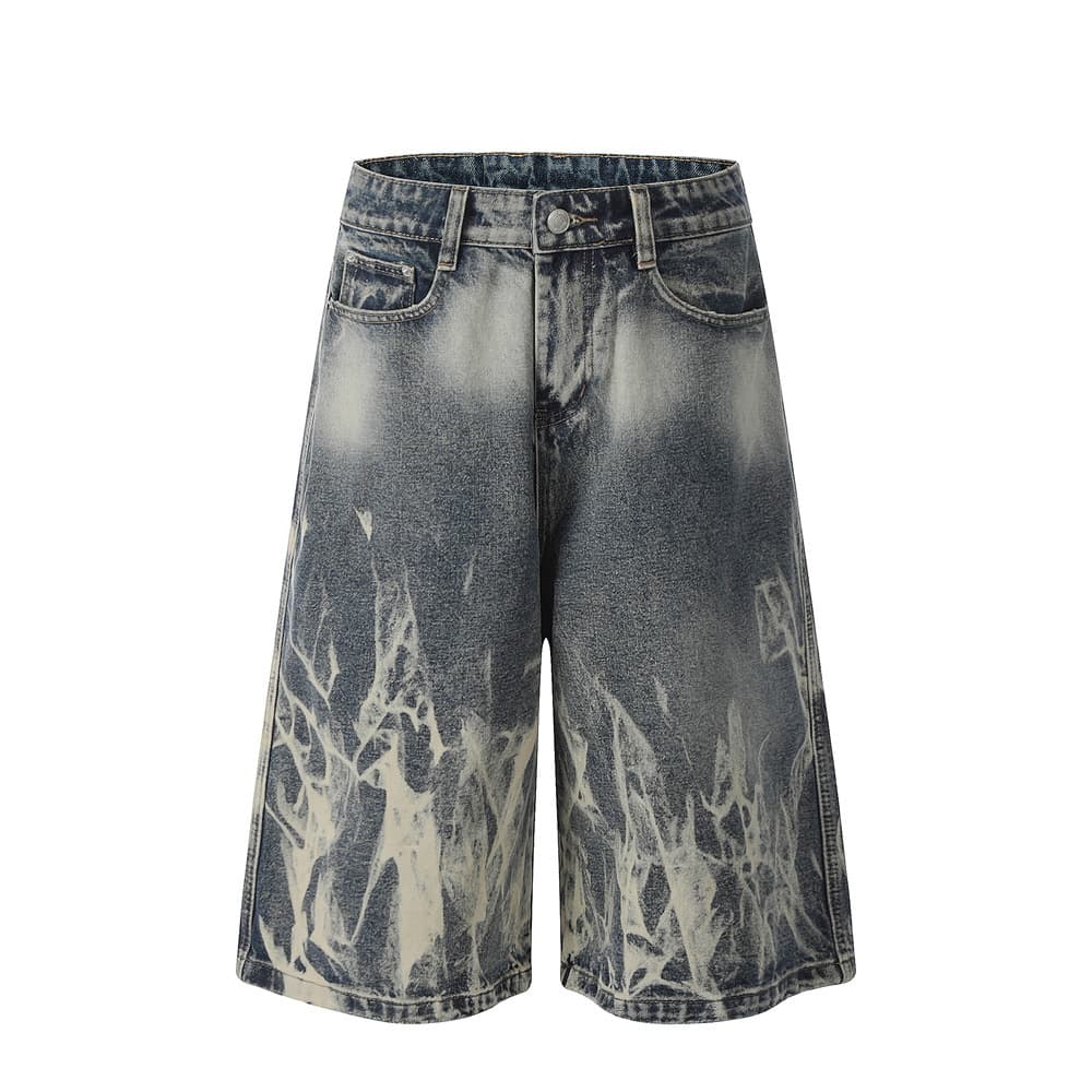 European and American High-Street Men's Jeans, Niche Tie-Dye, Distressed Straight-Leg Loose Fit, Trendy New Men's Shorts