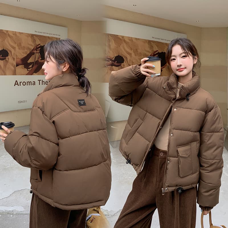 Down jacket women's short 2024 winter new Korean style stand collar cotton jacket Hong Kong style small thickened cotton jacket
