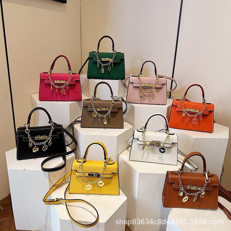 European and American retro pebbled lock Kelly bag cross-border new small square bag commuting versatile portable shoulder crossbody bag