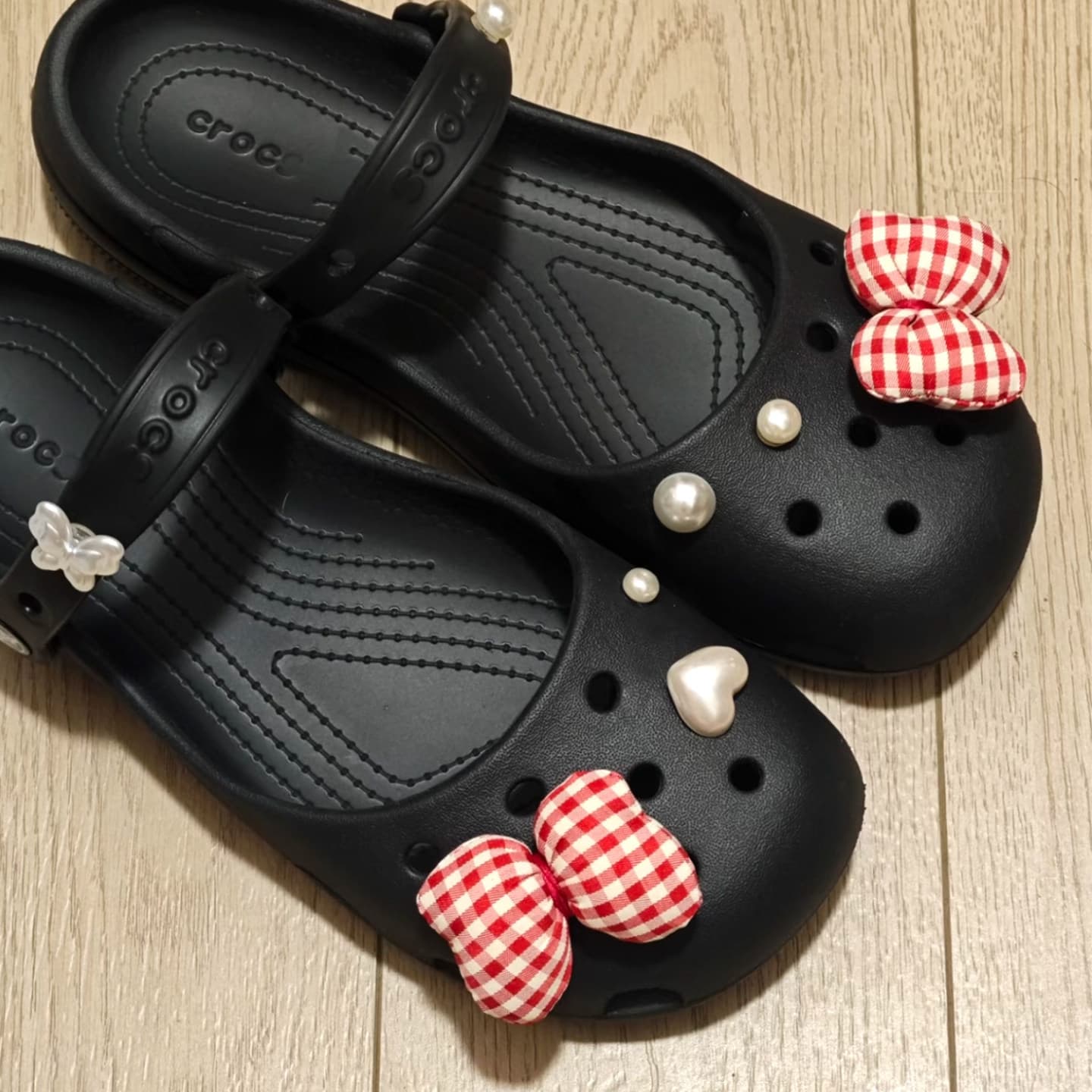 Plaid Bow Pearl Croc Charms DIY Sandal Decoration Accessories Toe Strap Accessories Cute Clip Buckle