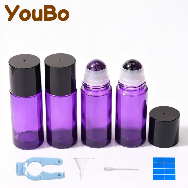 In Stock 50ml Straight Round Purple Glass Roller Bottle, Essential Oil Bottle, Amethyst Roller Ball, Roller Bottle, Pain Relief Roller, Deodorant Bottle