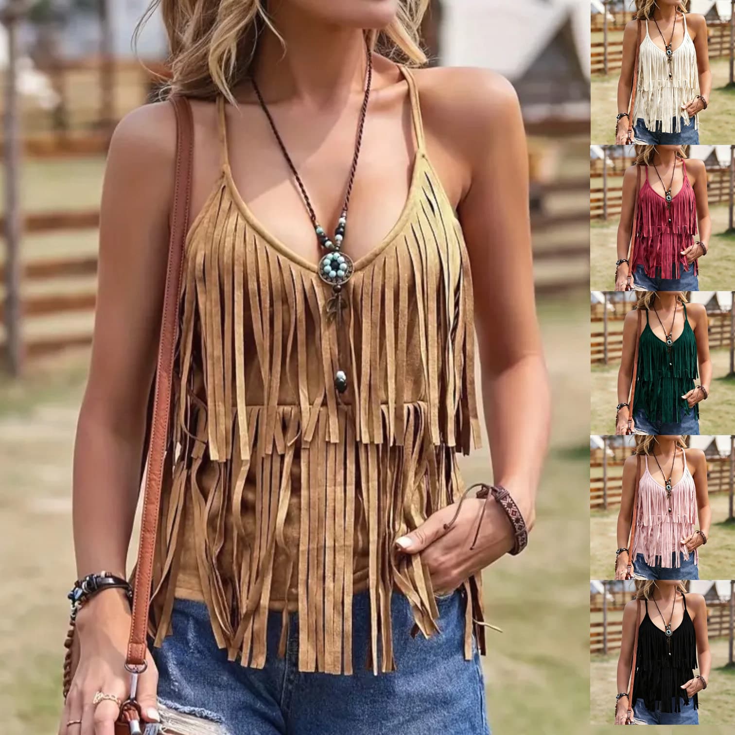2026 New Cross-border Amazon Independent Station European and American Sexy Tassel Women's Small Suspender Hot Girl Western Style Vest