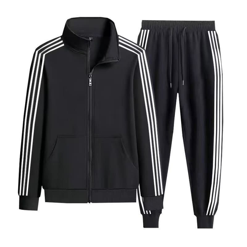 Trendy Spring Autumn Sports Set Unisex Three-Stripe Casual Tracksuit Couple Running Outfit Cardigan Long Pants Two-Piece Set