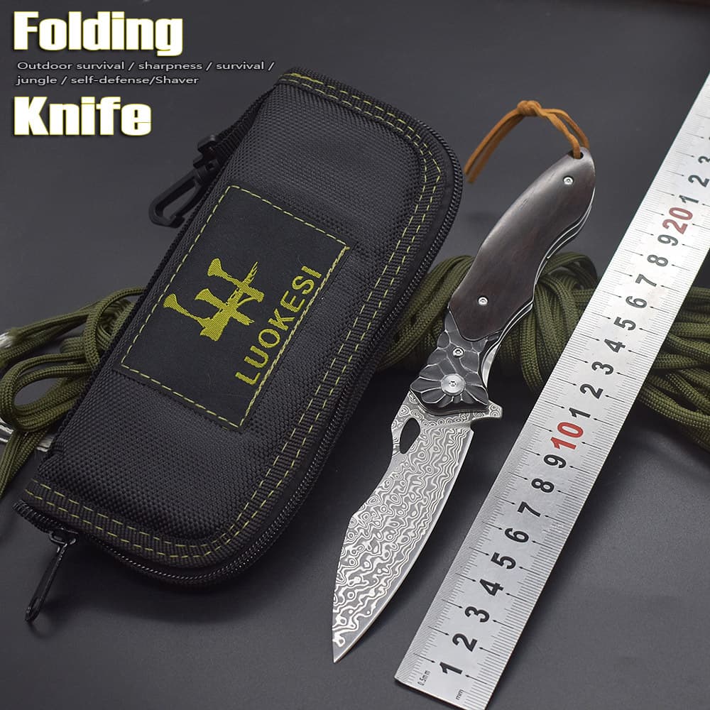 LUOKESI Quick-Open Folding Knife VG10 Damascus Outdoor Camping Portable Self-Defense Survival Fruit Folding Knife