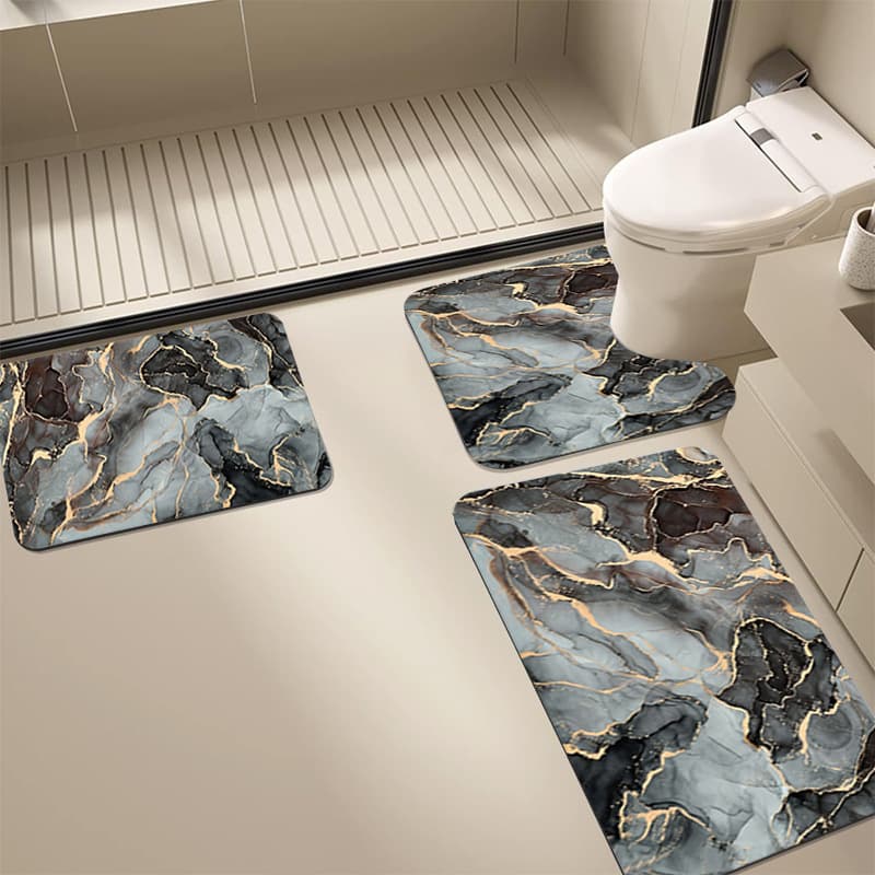 Marble gilt diatom mud floor mat bathroom U-shaped toilet water-absorbing quick-drying foot mat bathroom door mat three-piece set