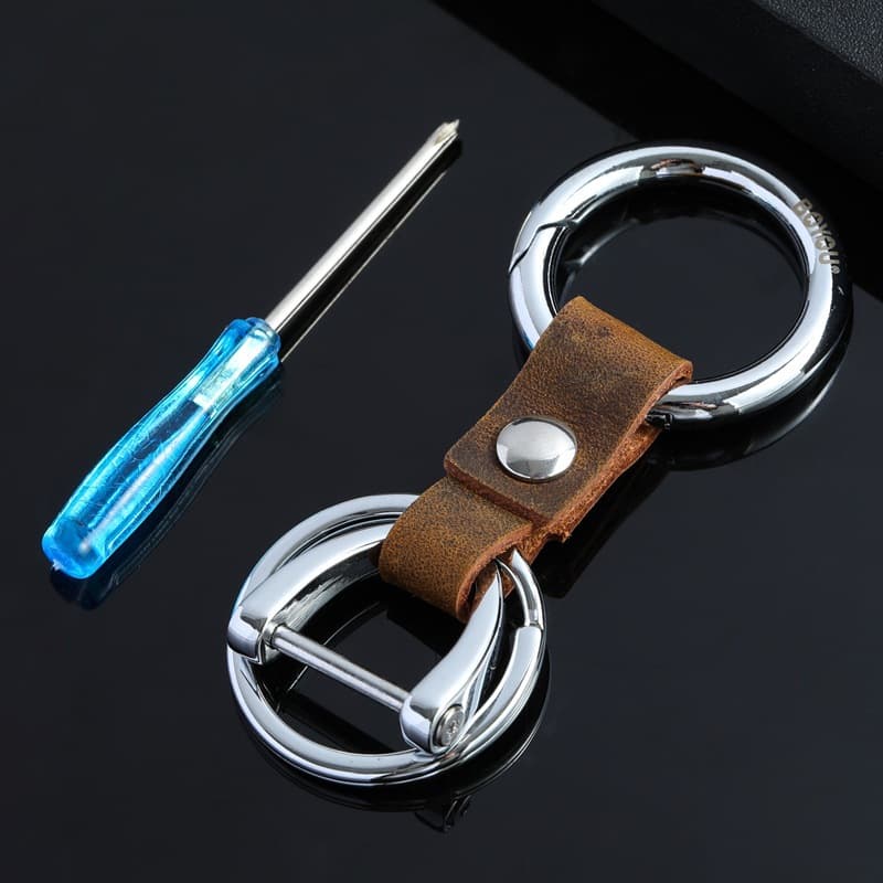 Wholesale Boyou first-layer cowhide car keychain high-end business home keychain horseshoe buckle pendant A5059