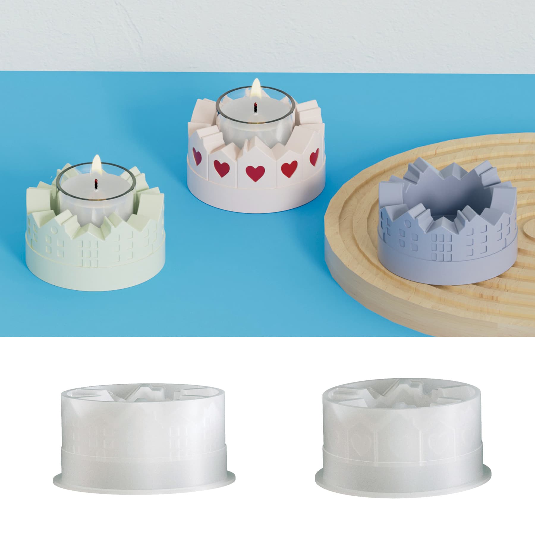 Silicone Round House Silicone Mold, DIY Heart House Candle Base Plaster Mold and Candle Holder Mold