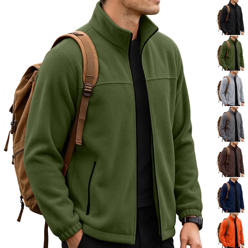 Cross-border TEMU European and American men's polar fleece zipper stand collar jacket American outdoor sports warm large size jacket