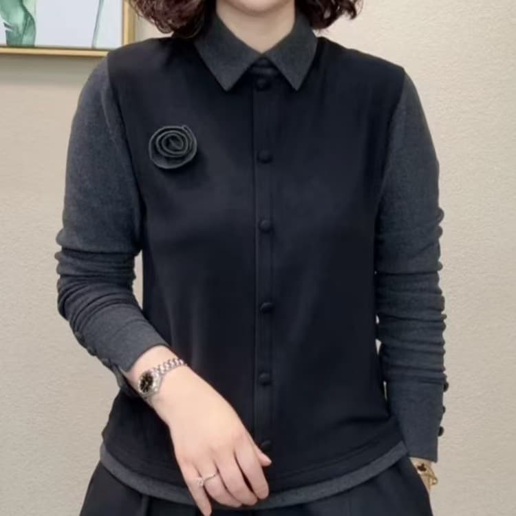 2025 Autumn/Winter New Double-Sided Fleece Design, Lapel Fashionable and Elegant Versatile Top, Middle-Aged Women's Base Layer