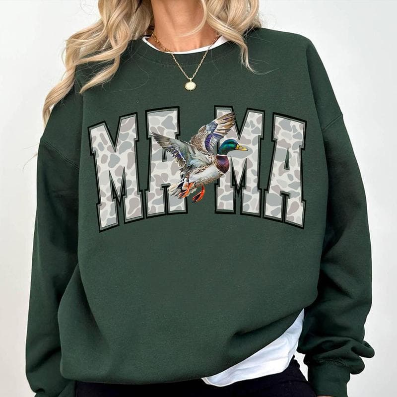 【Cross-border EU Size】Camo Duck Mama Sweatshirt, Andy Hunting Tee, Cute
