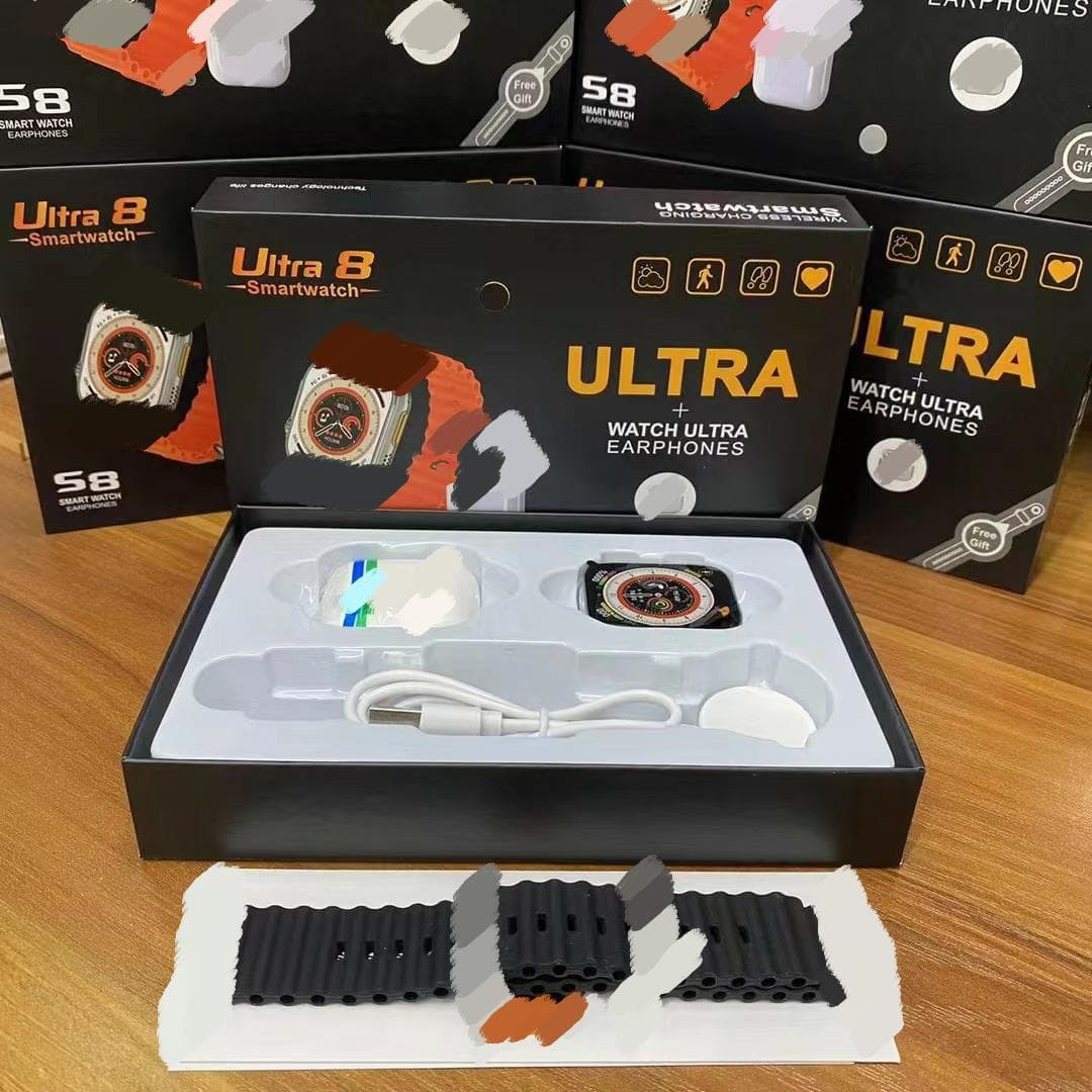 ULTRA8 smart watch and earphones 2-in-1 heart rate, exercise, pedometer, health, music, call reminder, S8 hot selling