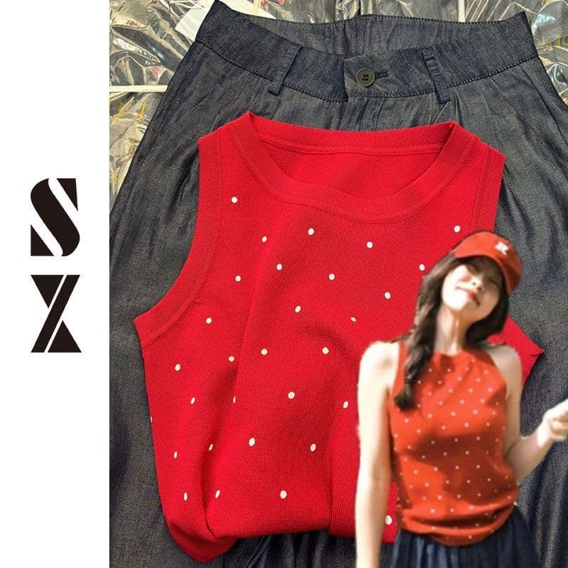 Vintage Red Strapless Camisole Top for Women, Conceals Side Bust, Polka Dot Racerback Vest, Sweet and Spicy Slimming Fashion Top