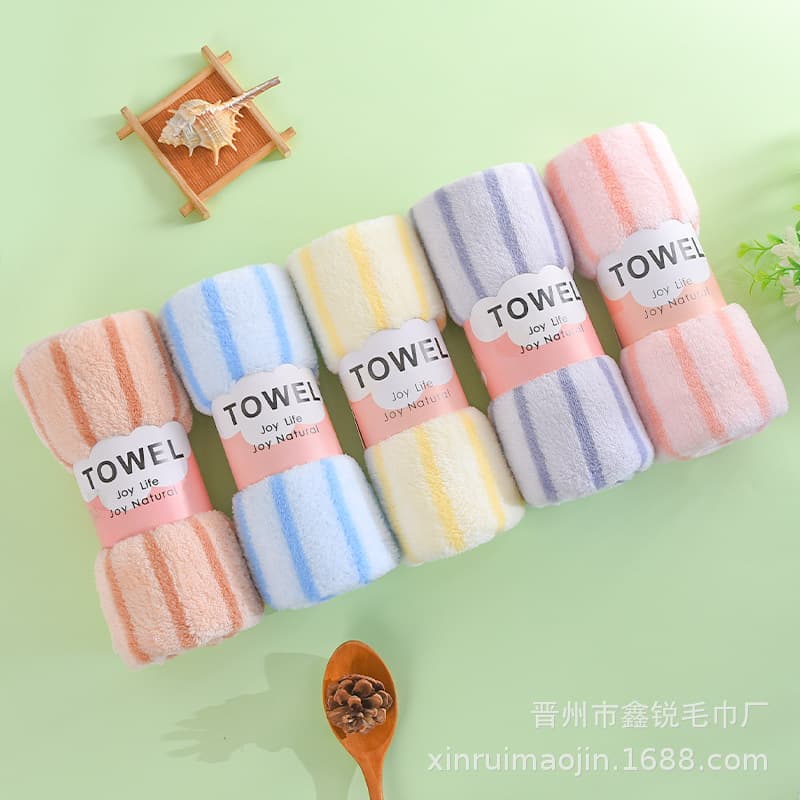 Manufacturer in-stock coral fleece towels, thickened absorbent, drop shipping, stripe towels five-pack, gift towels wholesale