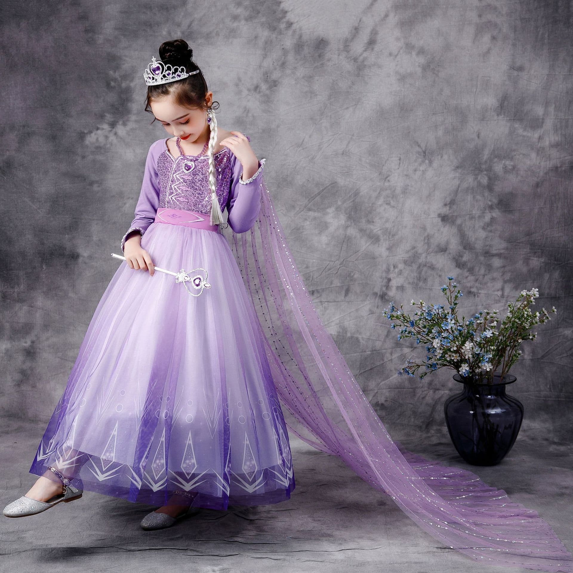 Frozen 2 Elsa Princess Dress Purple Dress Girls Children's Children's Birthday Dress One Piece Suit