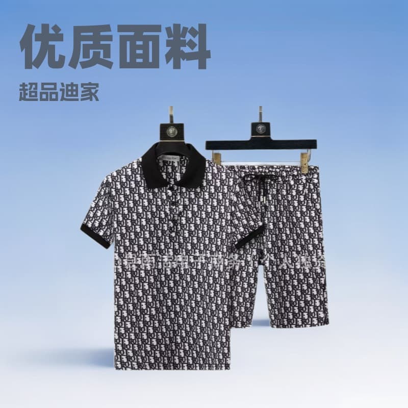 Cross-border Premium Dijia Full Print CD Short Sleeve Polo Set High-Quality Fabric Casual Sports Short Sleeve Two-Piece Set